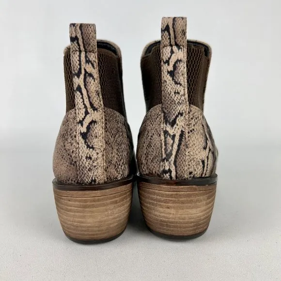 Mia Jaylee Womens Snake Print Faux Suede Ankle Boots Tan Brown Booties size 6