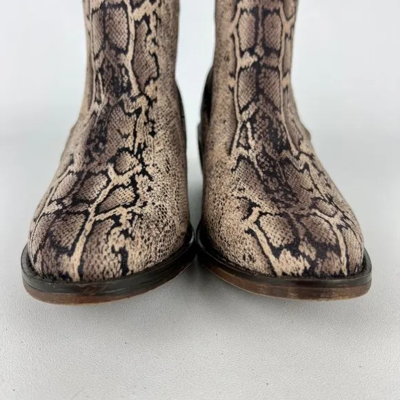 Mia Jaylee Womens Snake Print Faux Suede Ankle Boots Tan Brown Booties size 6
