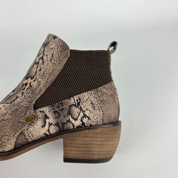 Mia Jaylee Womens Snake Print Faux Suede Ankle Boots Tan Brown Booties size 6