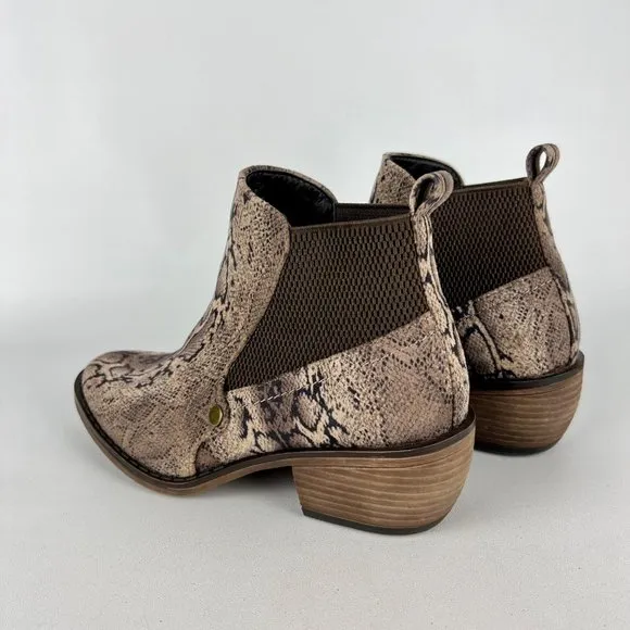 Mia Jaylee Womens Snake Print Faux Suede Ankle Boots Tan Brown Booties size 6