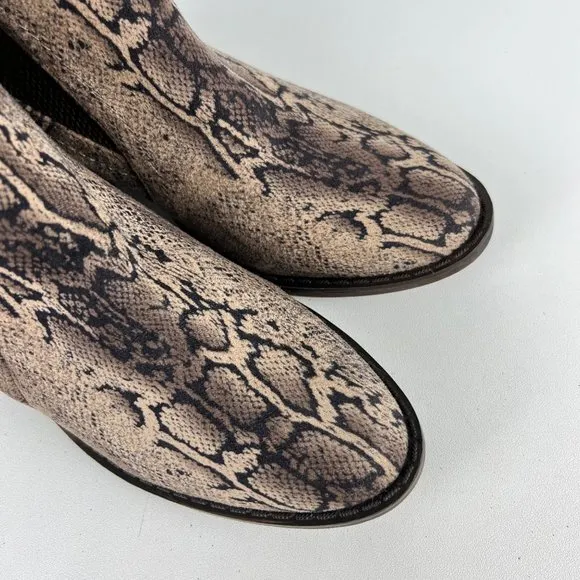 Mia Jaylee Womens Snake Print Faux Suede Ankle Boots Tan Brown Booties size 6