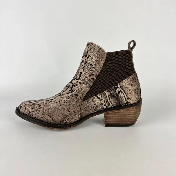 Mia Jaylee Womens Snake Print Faux Suede Ankle Boots Tan Brown Booties size 6