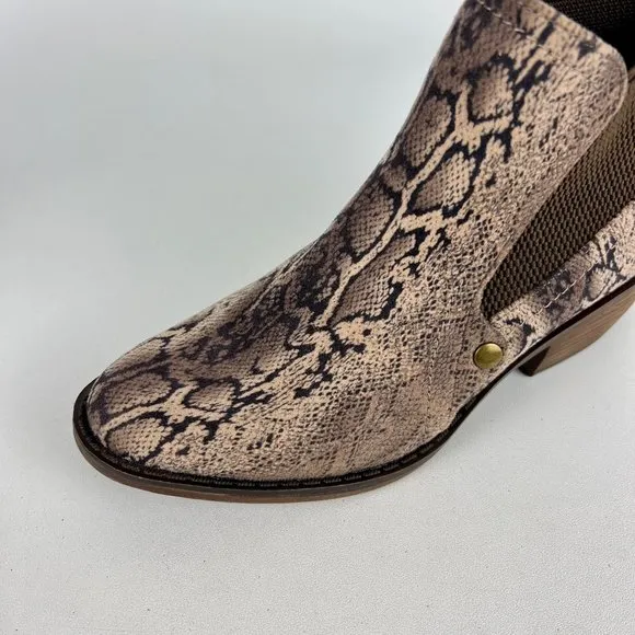 Mia Jaylee Womens Snake Print Faux Suede Ankle Boots Tan Brown Booties size 6