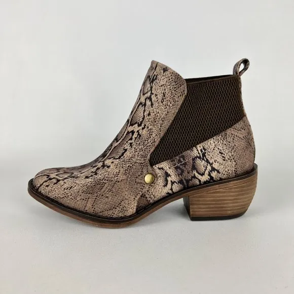 Mia Jaylee Womens Snake Print Faux Suede Ankle Boots Tan Brown Booties size 6