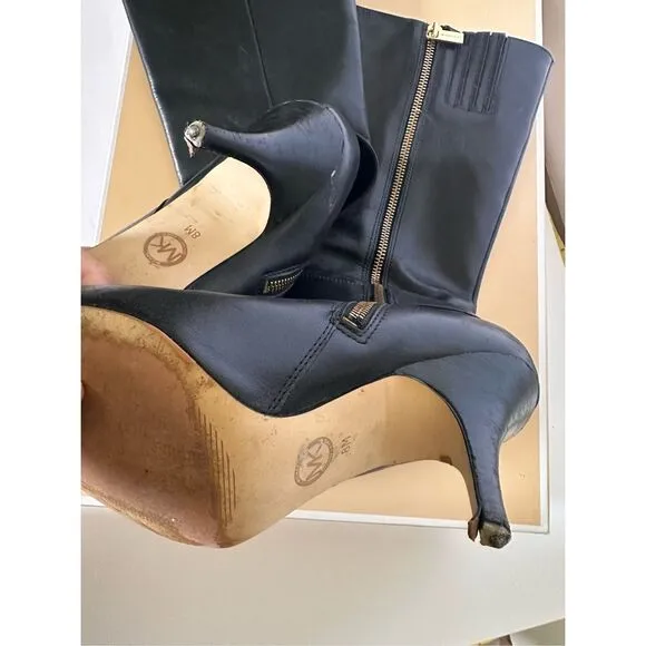 Michael Kors Caroline Black Leather with Gold Hardware Woman Boots Sz 8