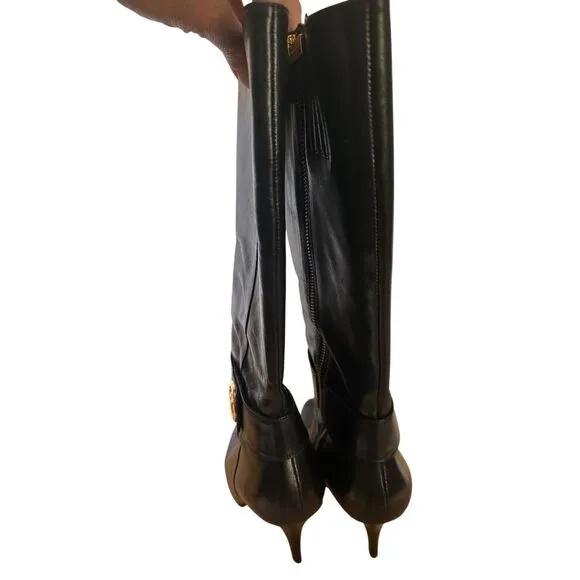 Michael Kors Caroline Black Leather with Gold Hardware Woman Boots Sz 8