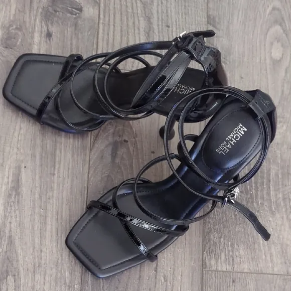 Michael Kors Imani Patent Leather Sandal  Black Strappy Heels