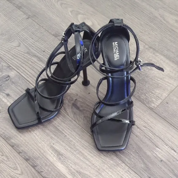 Michael Kors Imani Patent Leather Sandal  Black Strappy Heels