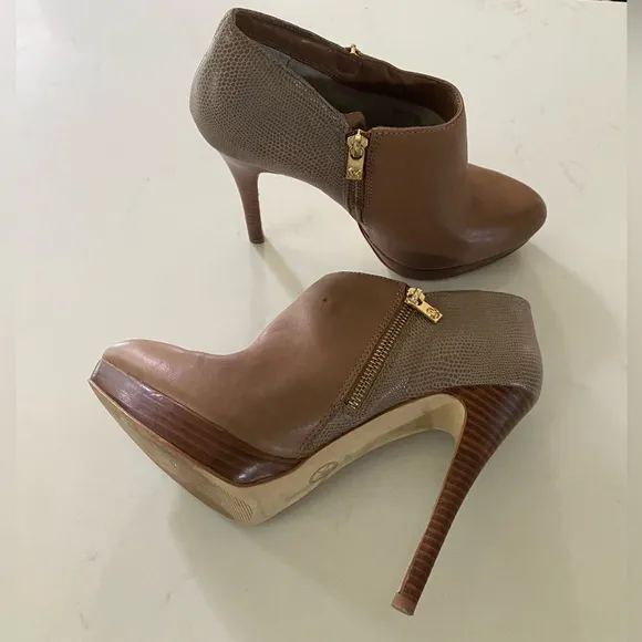 Michael Kors York Zip Up Ankle Booties Brown Leather Stiletto Heel size 10M