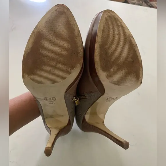 Michael Kors York Zip Up Ankle Booties Brown Leather Stiletto Heel size 10M