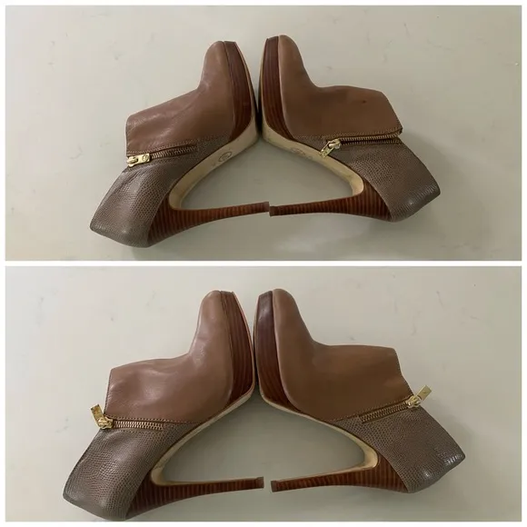 Michael Kors York Zip Up Ankle Booties Brown Leather Stiletto Heel size 10M