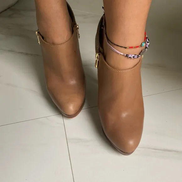 Michael Kors York Zip Up Ankle Booties Brown Leather Stiletto Heel size 10M