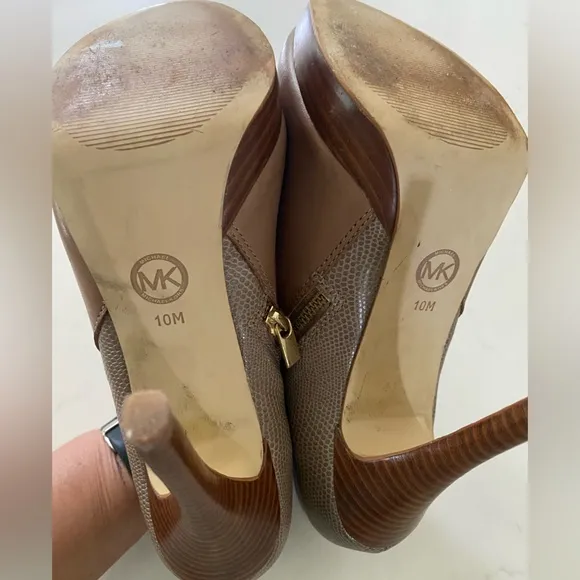 Michael Kors York Zip Up Ankle Booties Brown Leather Stiletto Heel size 10M