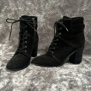Michael Kors Black Thatcher Womens Lace-Up Suede Ankle Combat Boots Size 8M