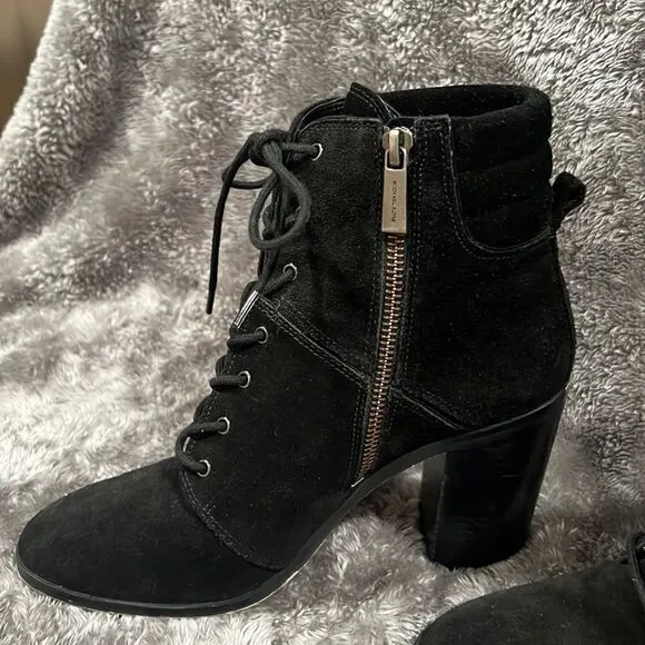 Michael Kors Black Thatcher Womens Lace-Up Suede Ankle Combat Boots Size 8M