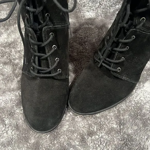 Michael Kors Black Thatcher Womens Lace-Up Suede Ankle Combat Boots Size 8M