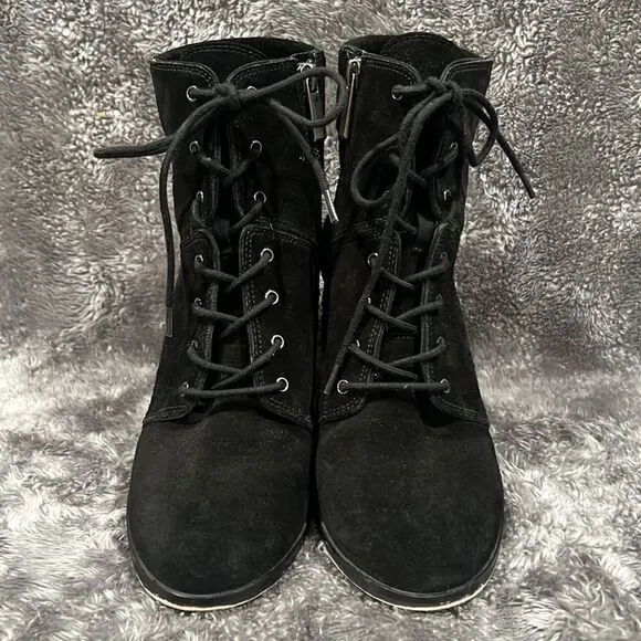 Michael Kors Black Thatcher Womens Lace-Up Suede Ankle Combat Boots Size 8M