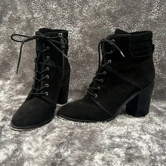 Michael Kors Black Thatcher Womens Lace-Up Suede Ankle Combat Boots Size 8M
