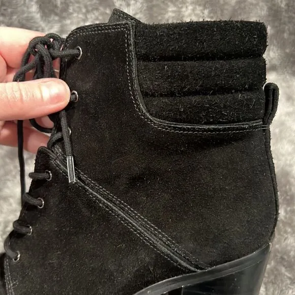 Michael Kors Black Thatcher Womens Lace-Up Suede Ankle Combat Boots Size 8M