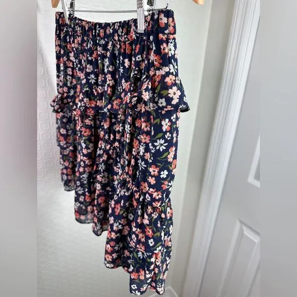 Michael Kors Floral Georgette Tiered Cascade Ruffle Skirt Size M