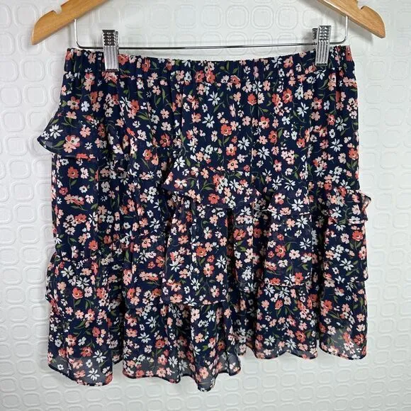 Michael Kors Floral Georgette Tiered Cascade Ruffle Skirt Size M