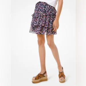 Michael Kors Floral Georgette Tiered Cascade Ruffle Skirt Size M
