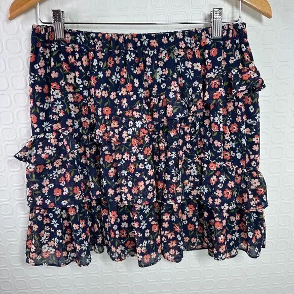 Michael Kors Floral Georgette Tiered Cascade Ruffle Skirt Size M