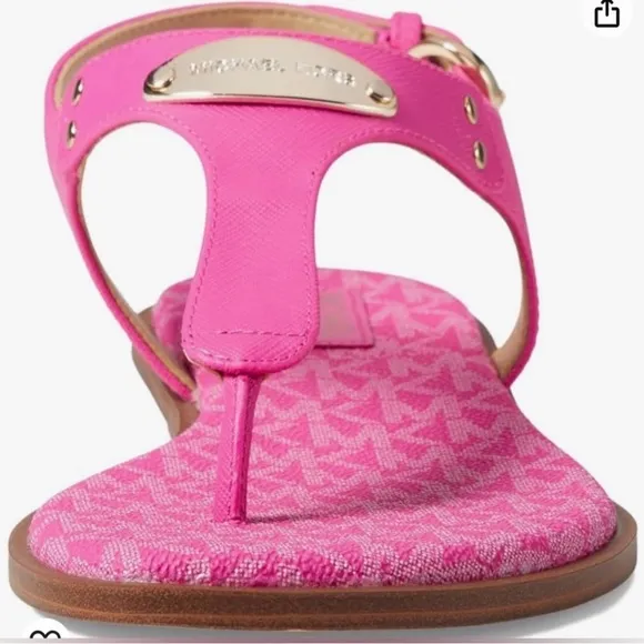 MICHAEL Michael Kors MK Plate Leather Thong Sandal In Magenta Size 7.5 NW