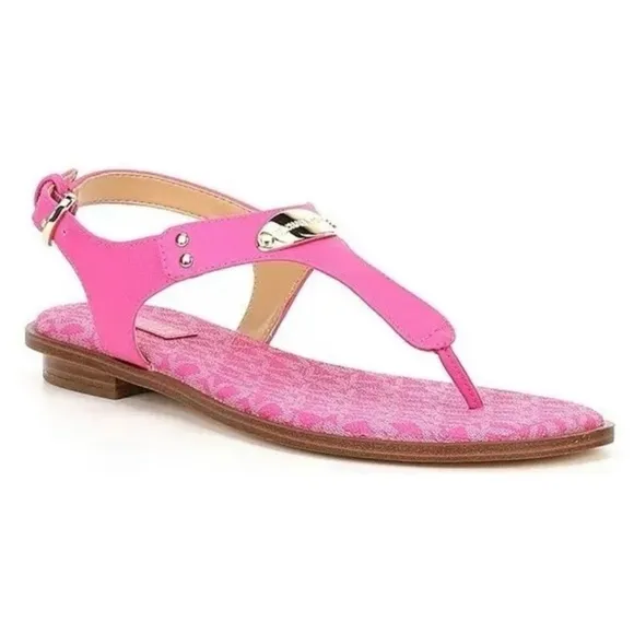 MICHAEL Michael Kors MK Plate Leather Thong Sandal In Magenta Size 7.5 NW