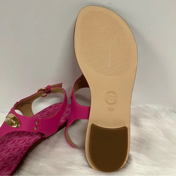 MICHAEL Michael Kors MK Plate Leather Thong Sandal In Magenta Size 7.5 NW