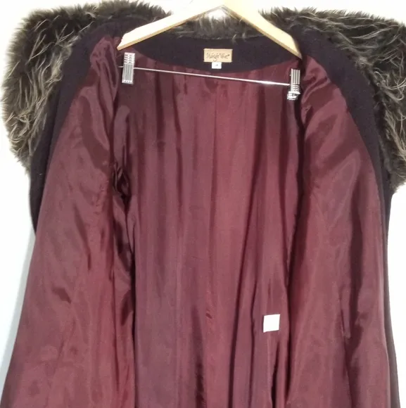 Midnight Velvet Vintage longline wool dress coat with fur trim women's size 14