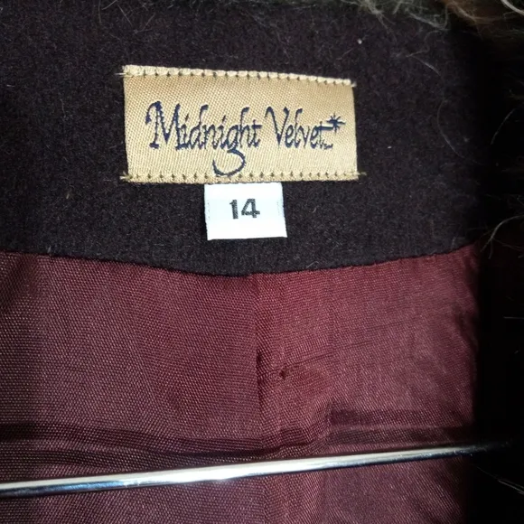 Midnight Velvet Vintage longline wool dress coat with fur trim women's size 14