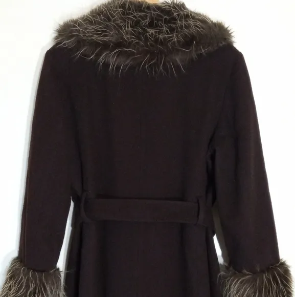 Midnight Velvet Vintage longline wool dress coat with fur trim women's size 14