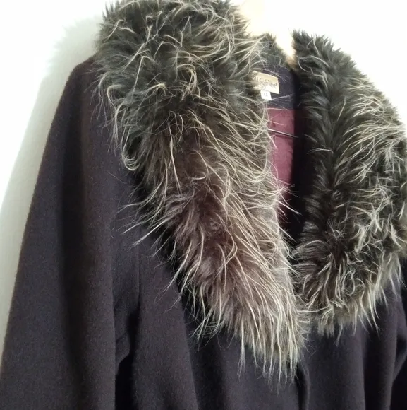 Midnight Velvet Vintage longline wool dress coat with fur trim women's size 14