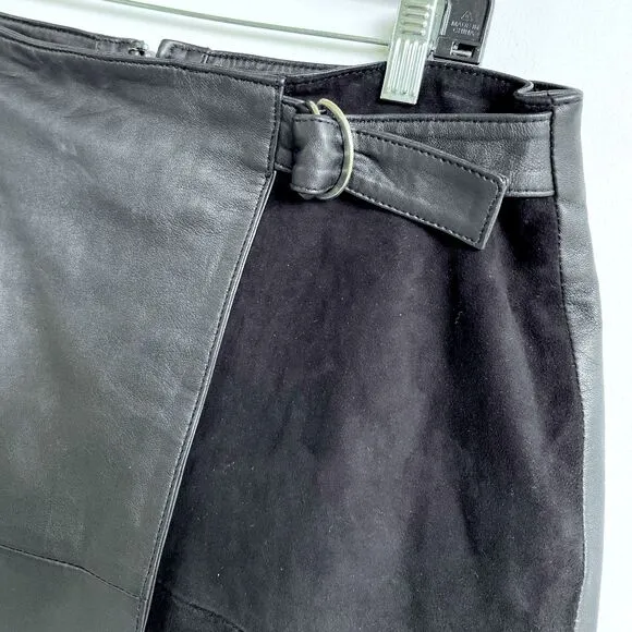 Mint Velvet Black Leather &amp; Suede Crossover Wrap Miniskirt - SZ 12