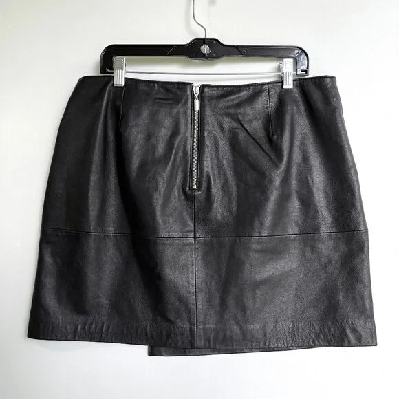 Mint Velvet Black Leather &amp; Suede Crossover Wrap Miniskirt - SZ 12