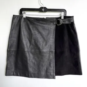 Mint Velvet Black Leather &amp; Suede Crossover Wrap Miniskirt - SZ 12