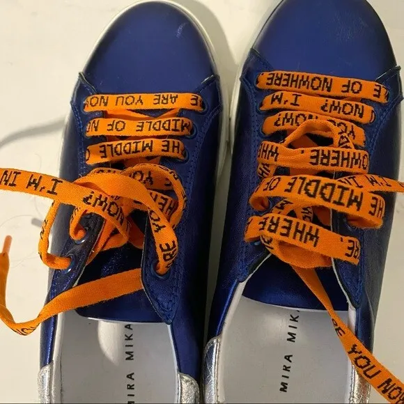 Mira Mikati Rare Blue Orange Leather Whatever Shimmer Casual Sneakers