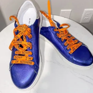 Mira Mikati Rare Blue Orange Leather Whatever Shimmer Casual Sneakers