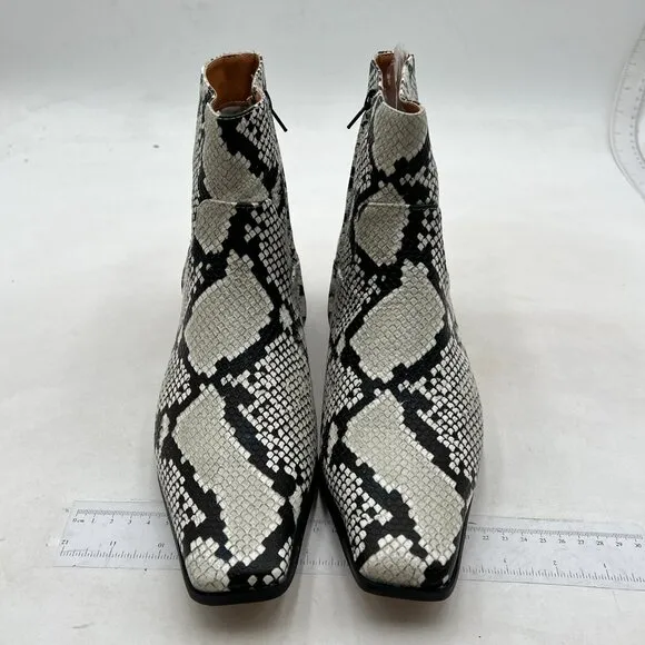 miss left Women's Square Closed Toe Low Chunky Heel Ankle Booties Snakeskin Shoe