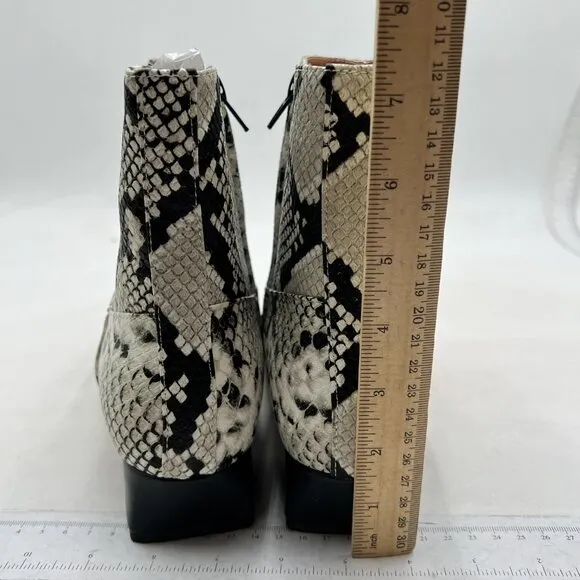 miss left Women's Square Closed Toe Low Chunky Heel Ankle Booties Snakeskin Shoe