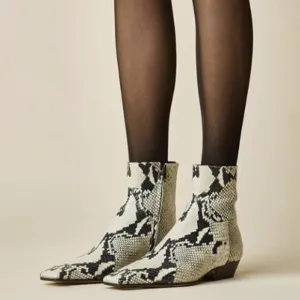 miss left Women's Square Closed Toe Low Chunky Heel Ankle Booties Snakeskin Shoe