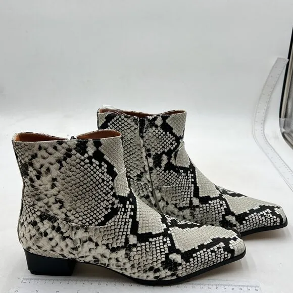 miss left Women's Square Closed Toe Low Chunky Heel Ankle Booties Snakeskin Shoe