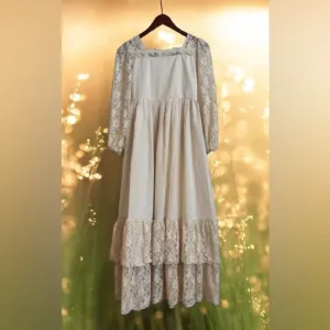 MITILLY Girls Boho Full Length Tulle Dress. Pleated, Ruffle, Lace Embellishments