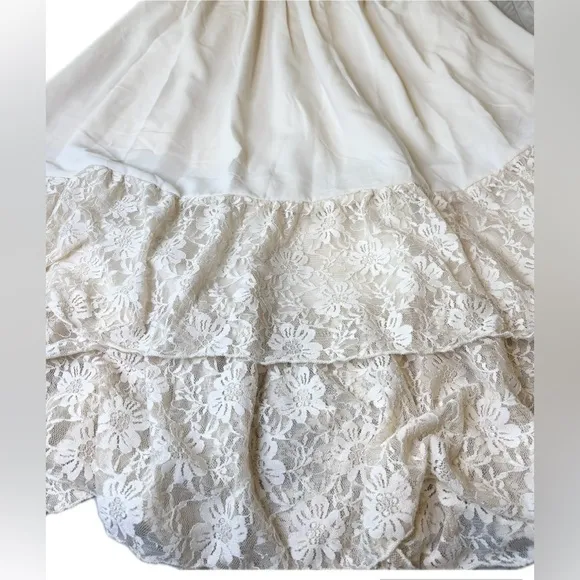 MITILLY Girls Boho Full Length Tulle Dress. Pleated, Ruffle, Lace Embellishments