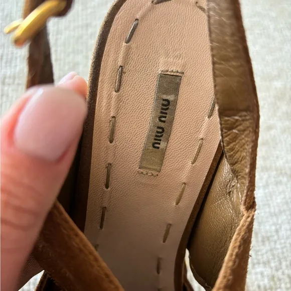 MIU MIU Suede Studded Accents Slingback Sandals