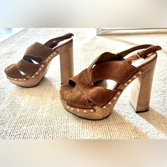 MIU MIU Suede Studded Accents Slingback Sandals