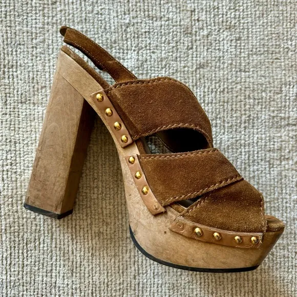 MIU MIU Suede Studded Accents Slingback Sandals