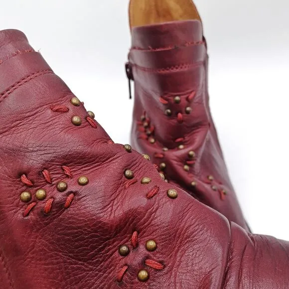MIZ MOOZ Burgundy Studded Leather Ankle Booties | Boho Western Festival Boots
