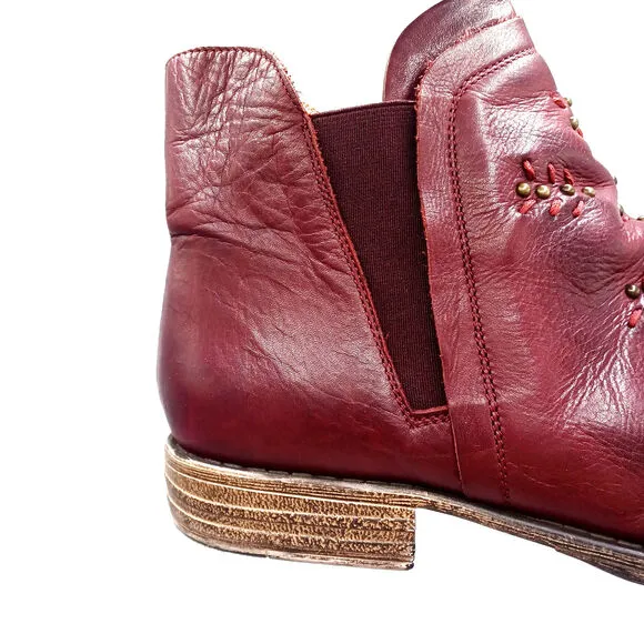 MIZ MOOZ Burgundy Studded Leather Ankle Booties | Boho Western Festival Boots